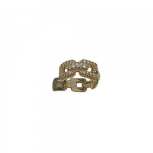 Σκουλαρίκι Μονό Ear Cuff Ορείχαλκος - Χρυσό Κρικάκι Αλυσίδα με Στρας