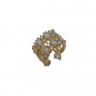 Σκουλαρίκι Μονό Ear Cuff Ορείχαλκος - Χρυσό Διπλό Κρικάκι με Στρας και Κρεμαστό